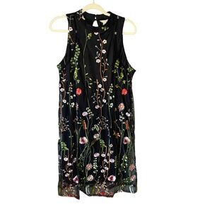 Est. 1946 Black Floral‎ Embroidered Mesh Mock Neck Shift Dress Plus Size 14/16W